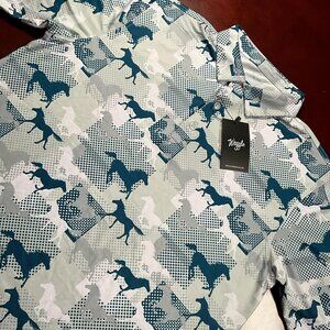 NWTs Mens Waggle Western Horses All-Over Print Golf Performance Polo (Large)